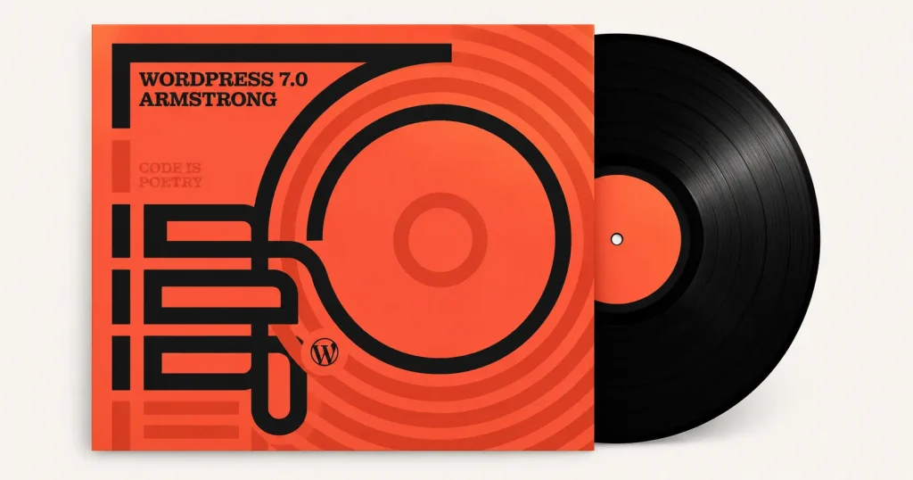WordPress 7.0 Armstrong - showing a an record being sleeved into a record case. 
